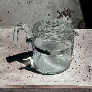 Pyrex Vintage Glass Coffee Percolator 7756 6-Cup With Lid Flameware Handle